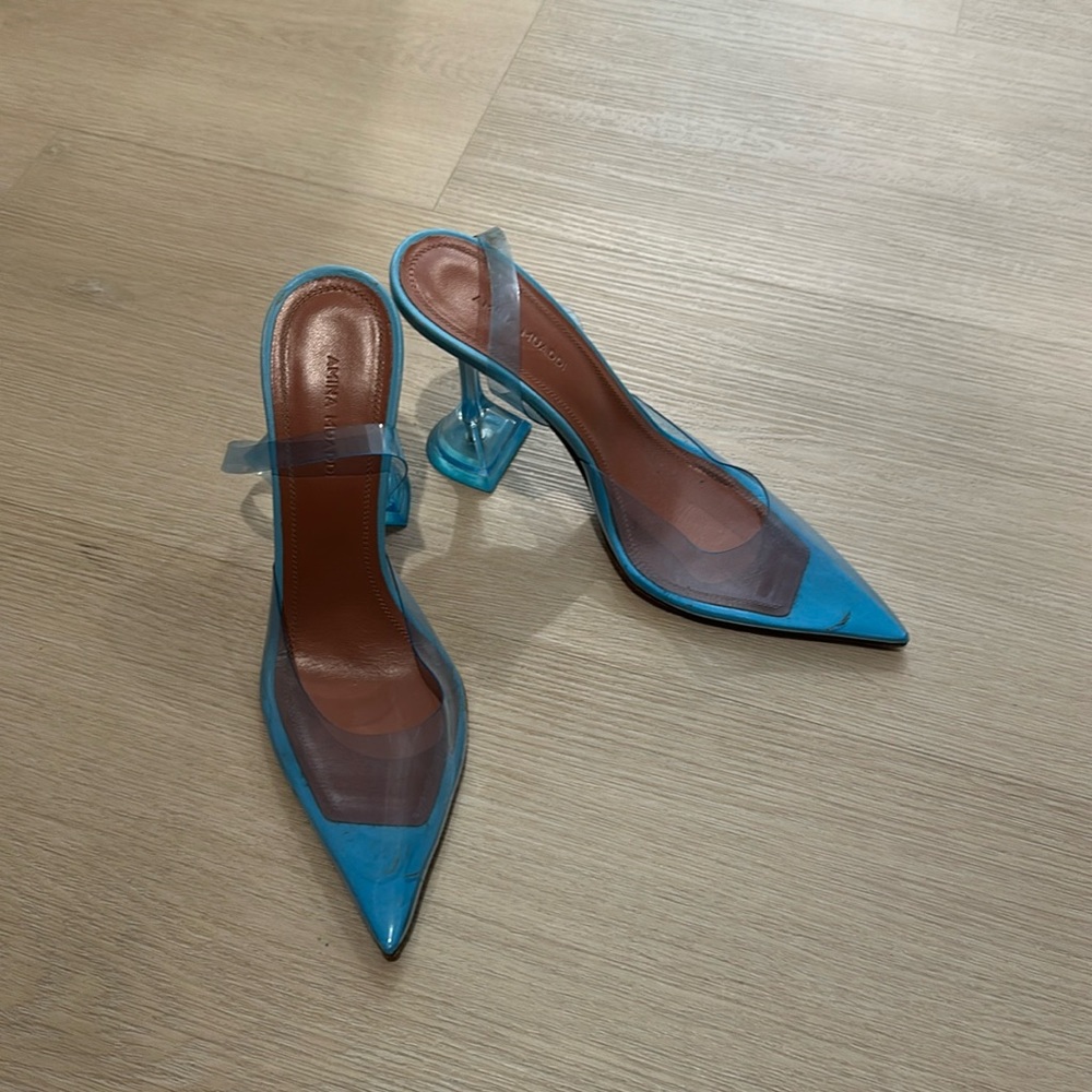 Amina Muaddi PVC blue sandal